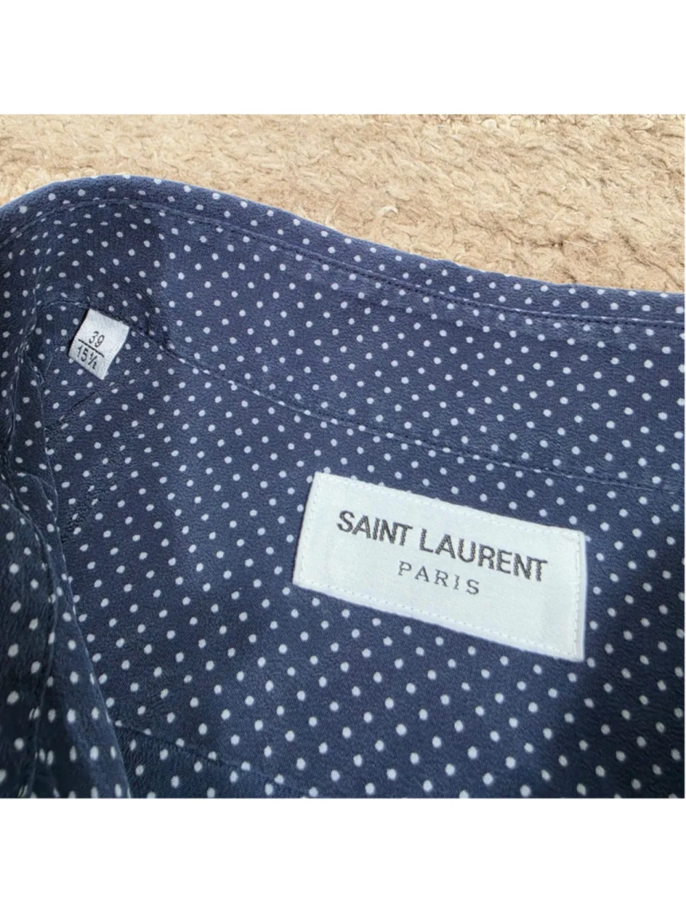 Saint Laurent Paris 100% Silk Polka Dot Dress Shirt Mens 39 15.5